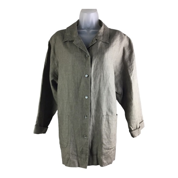 Margaret O'Leary Jackets & Blazers - Margaret O’Leary Taupe Linen Lagenlook Shacket/Jacket Size Large